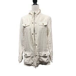 Artisan NY Womens Linen Striped Field Jacket Cream Tan Utility Safari Small